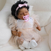 Load image into Gallery viewer, Pinky Reborn Reborn Baby Dolls Black Girl Brown Skin 18 Inch Silicone Biracial Reborn Toddler Baby Doll Realistic Toddler Black African American Dolls with Hair Feeding Kit &amp; Gift for Kids
