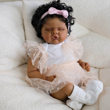 Load image into Gallery viewer, Pinky Reborn Reborn Baby Dolls Black Girl Brown Skin 18 Inch Silicone Biracial Reborn Toddler Baby Doll Realistic Toddler Black African American Dolls with Hair Feeding Kit &amp; Gift for Kids
