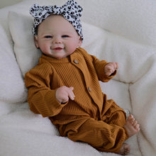 Load image into Gallery viewer, Vivienne 19-Inch Realistic Reborn Baby Doll Rooted Brown Curly Hair, Blue Eyes, Sweet Smile Gift Set For Kids with Outfit, Pacifier &amp; Bottle
