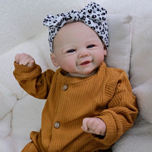 Load image into Gallery viewer, Vivienne 19-Inch Realistic Reborn Baby Doll Rooted Brown Curly Hair, Blue Eyes, Sweet Smile Gift Set For Kids with Outfit, Pacifier &amp; Bottle
