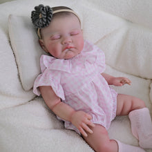 Load image into Gallery viewer, August 19 Inch Hand-Painted Reborn Baby Doll with Closed Eyes  Soft Body Vinyl Limbs in Pink Outfit Headband Realistic Sleeping Newborn Gift
