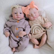 Cargar imagen en el visor de la galería, 19&quot; Twin Baby Dolls Set - Sleeping Eyes, Hand-Painted Hair &amp; Cloth Bodies | Full Limbs for Cuddling | Matching Outfits Included
