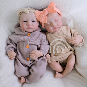 19" Twin Baby Dolls Set - Sleeping Eyes, Hand-Painted Hair & Cloth Bodies | Full Limbs for Cuddling | Matching Outfits Included