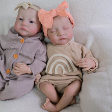 Cargar imagen en el visor de la galería, 19&quot; Twin Baby Dolls Set - Sleeping Eyes, Hand-Painted Hair &amp; Cloth Bodies | Full Limbs for Cuddling | Matching Outfits Included

