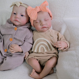 19" Twin Baby Dolls Set - Sleeping Eyes, Hand-Painted Hair & Cloth Bodies | Full Limbs for Cuddling | Matching Outfits Included