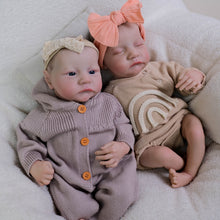 Cargar imagen en el visor de la galería, 19&quot; Twin Baby Dolls Set - Sleeping Eyes, Hand-Painted Hair &amp; Cloth Bodies | Full Limbs for Cuddling | Matching Outfits Included
