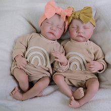 Cargar imagen en el visor de la galería, 19&quot; Twin Baby Dolls Set - Sleeping Eyes, Hand-Painted Hair &amp; Cloth Bodies | Full Limbs for Cuddling | Matching Outfits Included
