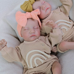 19" Twin Baby Dolls Set - Sleeping Eyes, Hand-Painted Hair & Cloth Bodies | Full Limbs for Cuddling | Matching Outfits Included