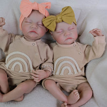 Cargar imagen en el visor de la galería, 19&quot; Twin Baby Dolls Set - Sleeping Eyes, Hand-Painted Hair &amp; Cloth Bodies | Full Limbs for Cuddling | Matching Outfits Included
