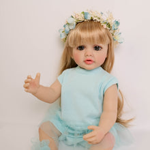 画像をギャラリービューアに読み込む, 22-inch Realistic Girl Doll Betty - Full Vinyl Body with Removable Blonde Wig &amp; Sparkling Blue Eyes in Sky Blue Knit Dress (55cm)

