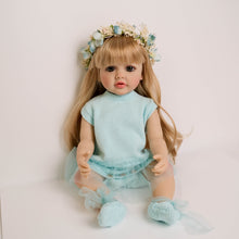 画像をギャラリービューアに読み込む, 22-inch Realistic Girl Doll Betty - Full Vinyl Body with Removable Blonde Wig &amp; Sparkling Blue Eyes in Sky Blue Knit Dress (55cm)
