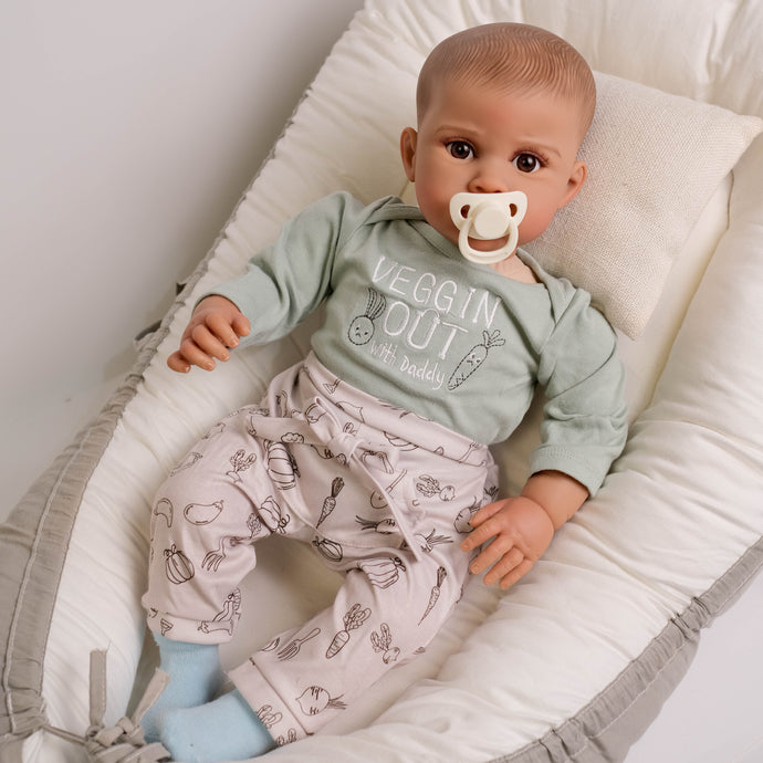 Reuben 22 inch  newborn size dolls soft cloth body reborn dolls weighted babydolls ,hand-painted hair ,brown eyes, dark brown skin