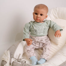 Load image into Gallery viewer, Reuben 22 inch  newborn size dolls soft cloth body reborn dolls weighted babydolls ,hand-painted hair ,brown eyes, dark brown skin
