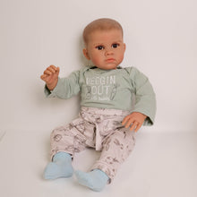 Load image into Gallery viewer, Reuben 22 inch  newborn size dolls soft cloth body reborn dolls weighted babydolls ,hand-painted hair ,brown eyes, dark brown skin

