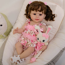 Carica l&#39;immagine nel visualizzatore di Gallery, 22 Inch Adora Playtime 55cm Vinyl Doll with Rooted Brown Hair Sparkling Blue Glass Eyes Open Mouth &amp; Two Tiny Teeth &amp; Bunny
