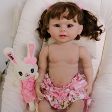Carica l&#39;immagine nel visualizzatore di Gallery, 22 Inch Adora Playtime 55cm Vinyl Doll with Rooted Brown Hair Sparkling Blue Glass Eyes Open Mouth &amp; Two Tiny Teeth &amp; Bunny
