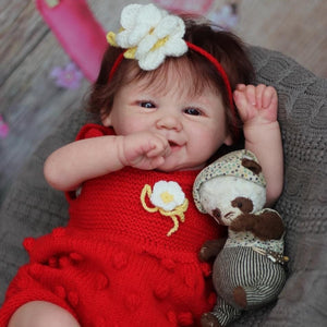 Vivienne 19inch Reborn Baby Doll with Brown Hair, Soft Body, Red Outfit - Perfect Christmas Birthday Gift
