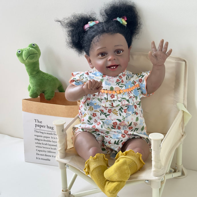24inch Lovely Reborn Toddler Newborn Baby Doll Girl Black African American Cloth Body Cuddly Baby Doll with Visible Veins Kids Birthday Gift