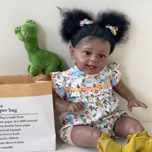 Carregar imagem no visualizador da galeria, 24inch Lovely Reborn Toddler Newborn Baby Doll Girl Black African American Cloth Body Cuddly Baby Doll with Visible Veins Kids Birthday Gift

