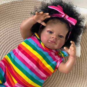 20 inch Adorable Reborn Baby Girl Soft Cloth Body Dark Brown Skin African American Realistic Baby Doll Girl Gift for  Kids