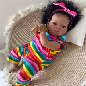 20 inch Adorable Reborn Baby Girl Soft Cloth Body Dark Brown Skin African American Realistic Baby Doll Girl Gift for  Kids