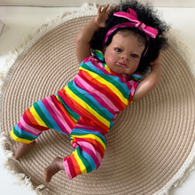 Carregar imagem no visualizador da galeria, 20 inch Adorable Reborn Baby Girl Soft Cloth Body Dark Brown Skin African American Realistic Baby Doll Girl Gift for  Kids
