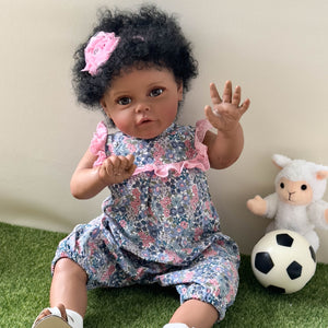 24 Inch Adorable Realistic Reborn Toddler Doll Black African American Baby Dolls Cuddly Lifelike Newborn Baby Doll Girls Suesue