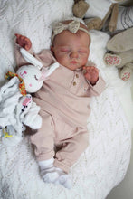 画像をギャラリービューアに読み込む, 19 inch realistic reborn baby dolls Hand-Painted Fabric Doll Irys Purple Footed Pajamas Set Plaid Bear Collector&#39;s Companion toys for kids 3+
