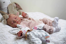 画像をギャラリービューアに読み込む, 19 inch realistic reborn baby dolls Hand-Painted Fabric Doll Irys Purple Footed Pajamas Set Plaid Bear Collector&#39;s Companion toys for kids 3+
