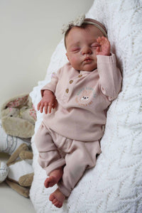 19 inch realistic reborn baby dolls Hand-Painted Fabric Doll Irys Purple Footed Pajamas Set Plaid Bear Collector's Companion toys for kids 3+