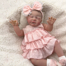画像をギャラリービューアに読み込む, 19&quot; Sleeping Baby Doll August - Hand-Painted Hair &amp; Tangerine Tiered Dress | Lifelike Closed Eyes Fabric Body (49cm) - Ultimate Snuggle Gift for Kids
