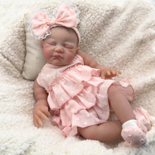画像をギャラリービューアに読み込む, 19&quot; Sleeping Baby Doll August - Hand-Painted Hair &amp; Tangerine Tiered Dress | Lifelike Closed Eyes Fabric Body (49cm) - Ultimate Snuggle Gift for Kids
