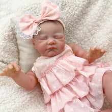 画像をギャラリービューアに読み込む, 19&quot; Sleeping Baby Doll August - Hand-Painted Hair &amp; Tangerine Tiered Dress | Lifelike Closed Eyes Fabric Body (49cm) - Ultimate Snuggle Gift for Kids
