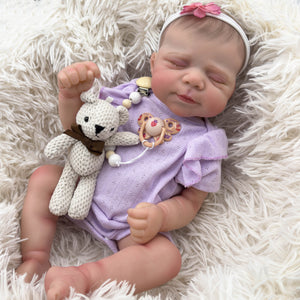 19" Hand-Painted Twin Baby Dolls Pascale Set - Pink & Purple Lace Outfits + Bears (48cm Fabric Body)