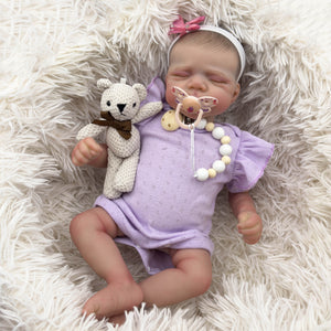 19" Hand-Painted Twin Baby Dolls Pascale Set - Pink & Purple Lace Outfits + Bears (48cm Fabric Body)