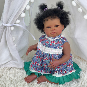 20 inch Lovely Reborn Baby Girl Soft Cloth Body Dark Brown Skin African American Realistic Baby Doll Girl