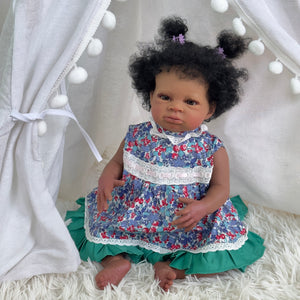 20 inch Lovely Reborn Baby Girl Soft Cloth Body Dark Brown Skin African American Realistic Baby Doll Girl