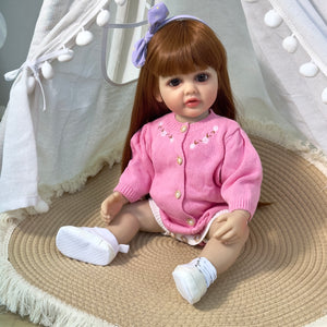 22 Inch Adorable Newborn Baby Doll Beautiful Toddler Lifelike Reborn Girl Full Silicone Body Doll Girl