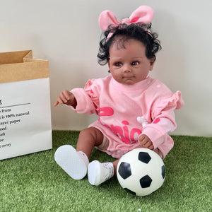 20 Inch Adorable Reborn Baby Girl Soft Body Dark Brown Skin African American Reborn Baby Doll Realistic Newborn Baby Dolls Xmas Gift for Kids