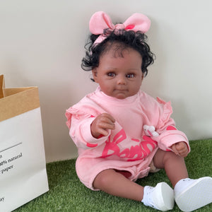 20 Inch Adorable Reborn Baby Girl Soft Body Dark Brown Skin African American Reborn Baby Doll Realistic Newborn Baby Dolls Xmas Gift for Kids