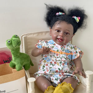 24inch Lovely Reborn Toddler Newborn Baby Doll Girl Black African American Cloth Body Cuddly Baby Doll with Visible Veins Kids Birthday Gift