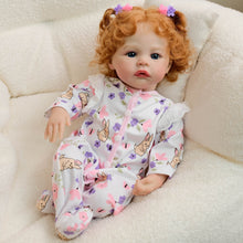 Cargar imagen en el visor de la galería, 48cm Meadow Reborn Baby Doll - Golden Curly Hair, Blue Eyes &amp; Pink Gingham Romper
