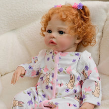 Cargar imagen en el visor de la galería, 48cm Meadow Reborn Baby Doll - Golden Curly Hair, Blue Eyes &amp; Pink Gingham Romper
