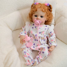 Cargar imagen en el visor de la galería, 48cm Meadow Reborn Baby Doll - Golden Curly Hair, Blue Eyes &amp; Pink Gingham Romper

