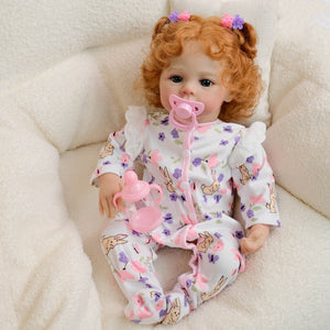 48cm Meadow Reborn Baby Doll - Golden Curly Hair, Blue Eyes & Pink Gingham Romper