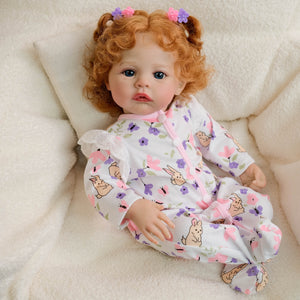 48cm Meadow Reborn Baby Doll - Golden Curly Hair, Blue Eyes & Pink Gingham Romper