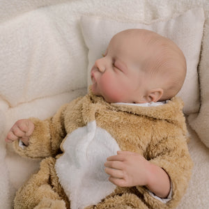 19 inch 45cm Hand-Painted Art Reborn Baby Doll Levi Cloth Body Taupe Painted Hair + Bear-Ears Footed Romper
