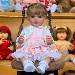 22 Inch Lovely Newborn Baby Doll Cuddly Toddler Reborn Girl Silicone Doll Full Body Gift