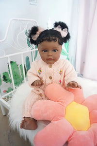 24 Inch Realistic Reborn Toddler Doll Black African American Baby Dolls Silicone Cuddly Lifelike Newborn Baby Doll Girls Suesue