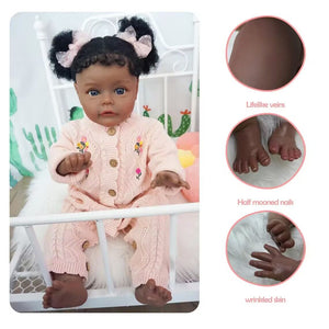 24 Inch Realistic Reborn Toddler Doll Black African American Baby Dolls Silicone Cuddly Lifelike Newborn Baby Doll Girls Suesue